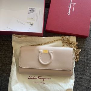 Salvador Ferragamo mini bag on chain in nude color
